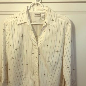 Chico’s Dragonfly Button Down Shirt Chico’s Size 2